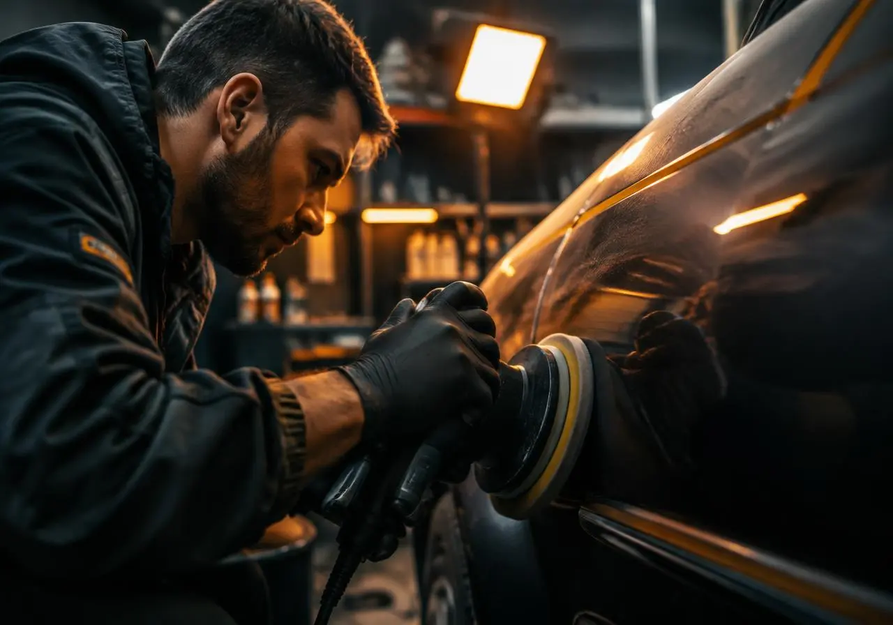 Un técnico puliendo la carrocería de un coche